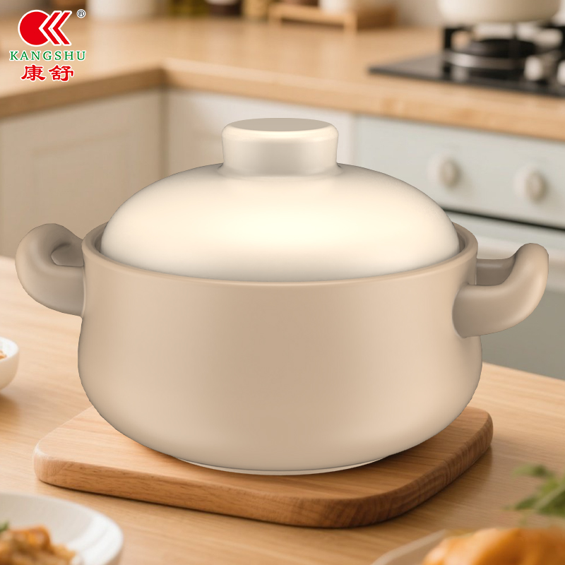 【粉雾牛角锅】康舒陶瓷家用砂锅炖鸡煮粥耐高温锂辉石汤锅汤煲