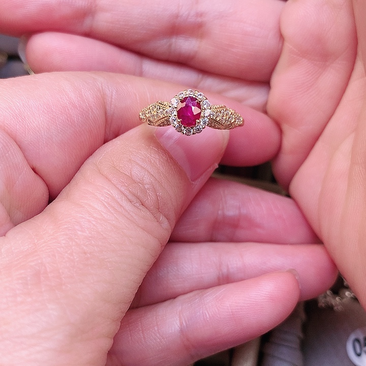 红宝石戒指银S925镶嵌