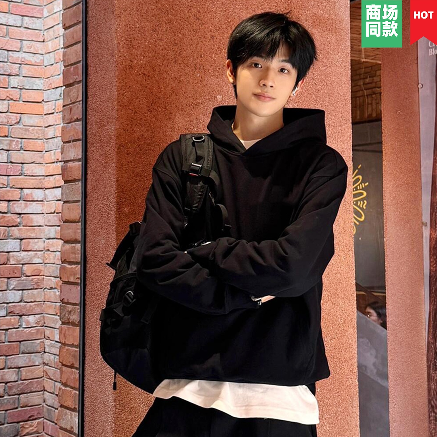 连帽卫衣男女同款潮牌纯色纯棉宽松休闲ins风学生外套情侣款上衣