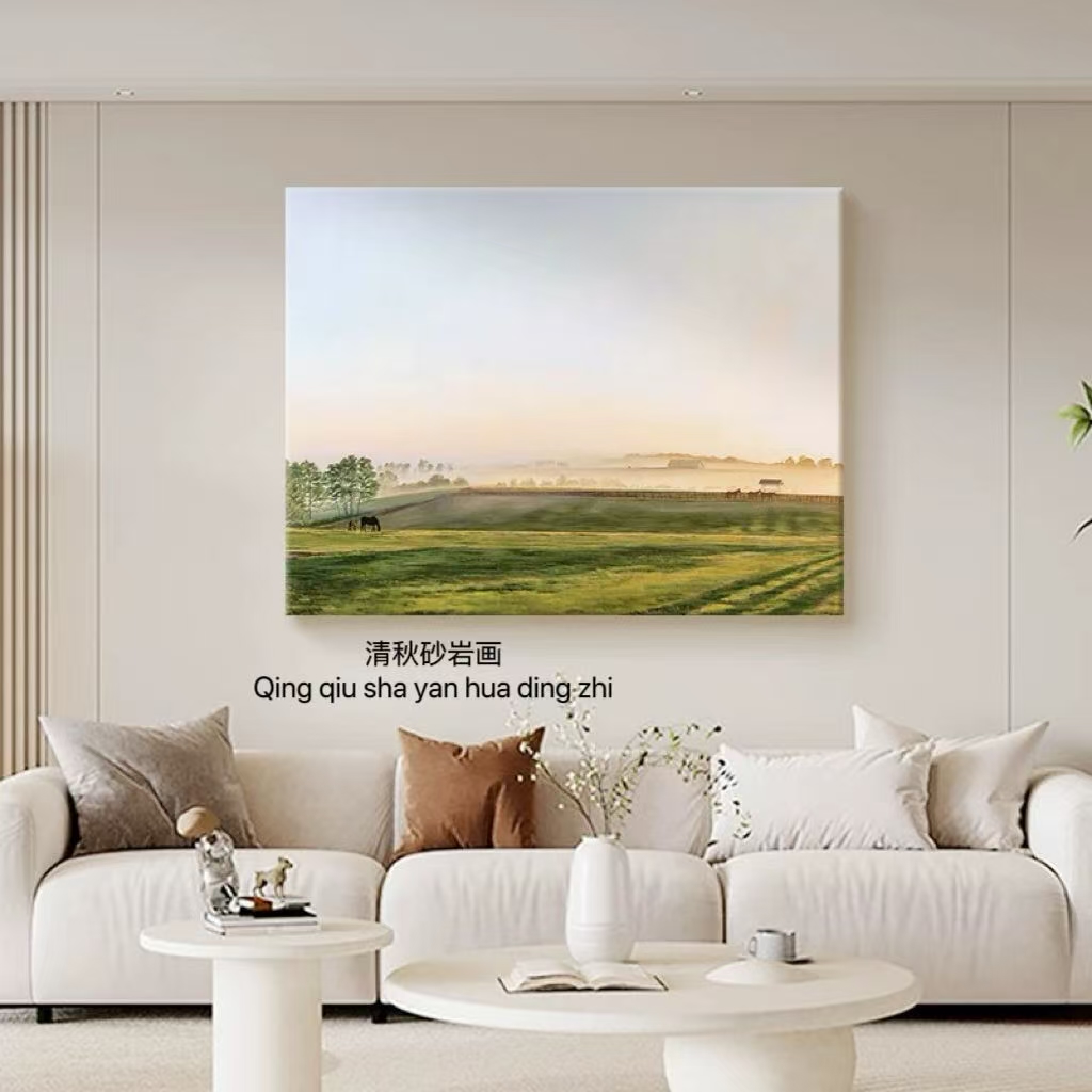 草原风景客厅沙发背景墙大尺寸砂岩肌理装饰画玄关餐厅田园风挂画