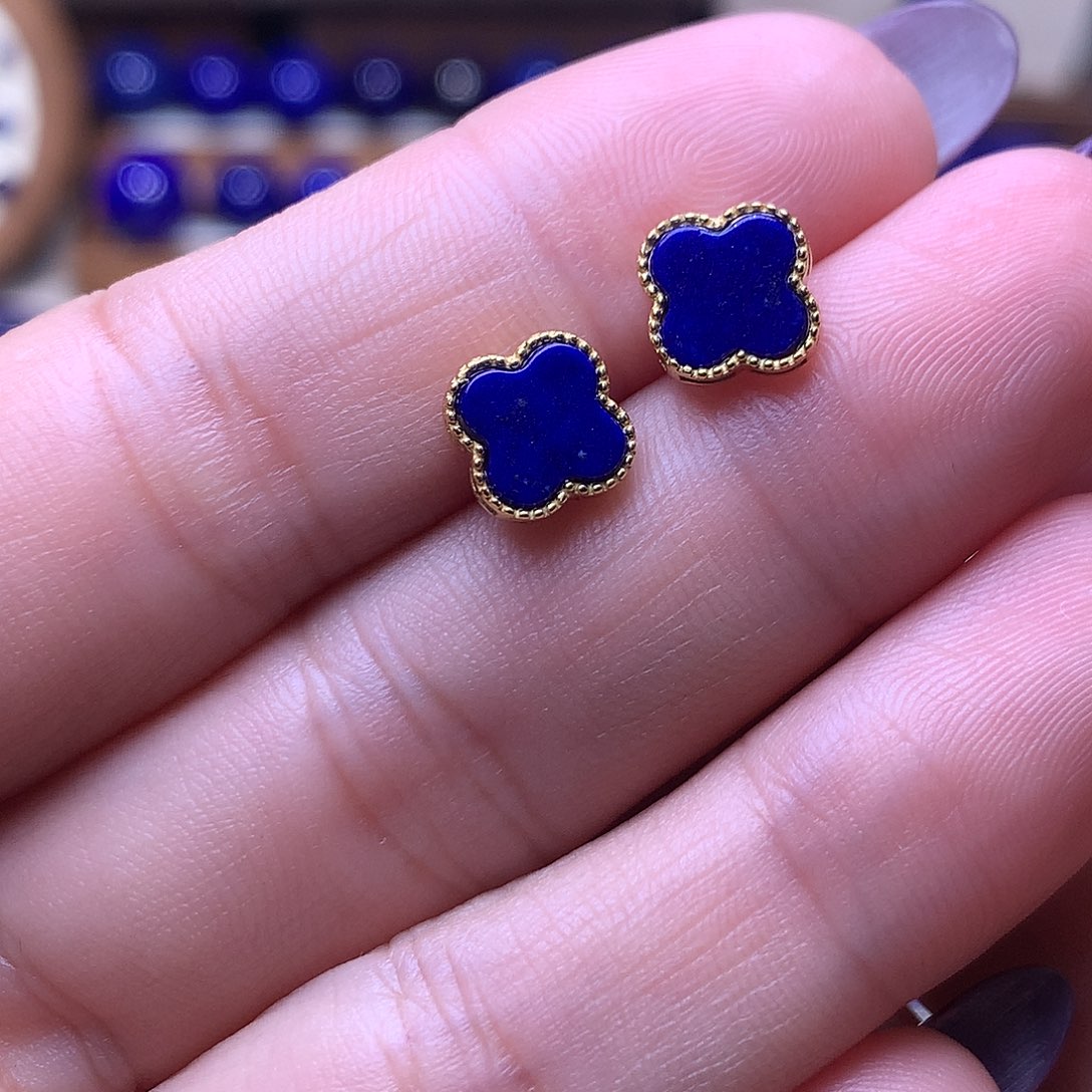 女***子青金石银S925镶嵌耳饰