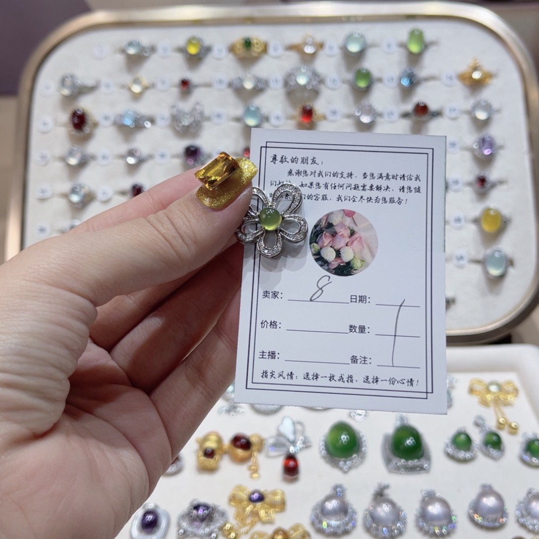 岫玉戒指银S925镶嵌戒指