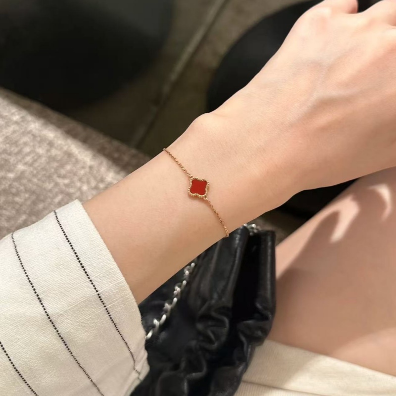 合金手链 cuuyr 镀K金 mini迷你小号四叶草手链小红花