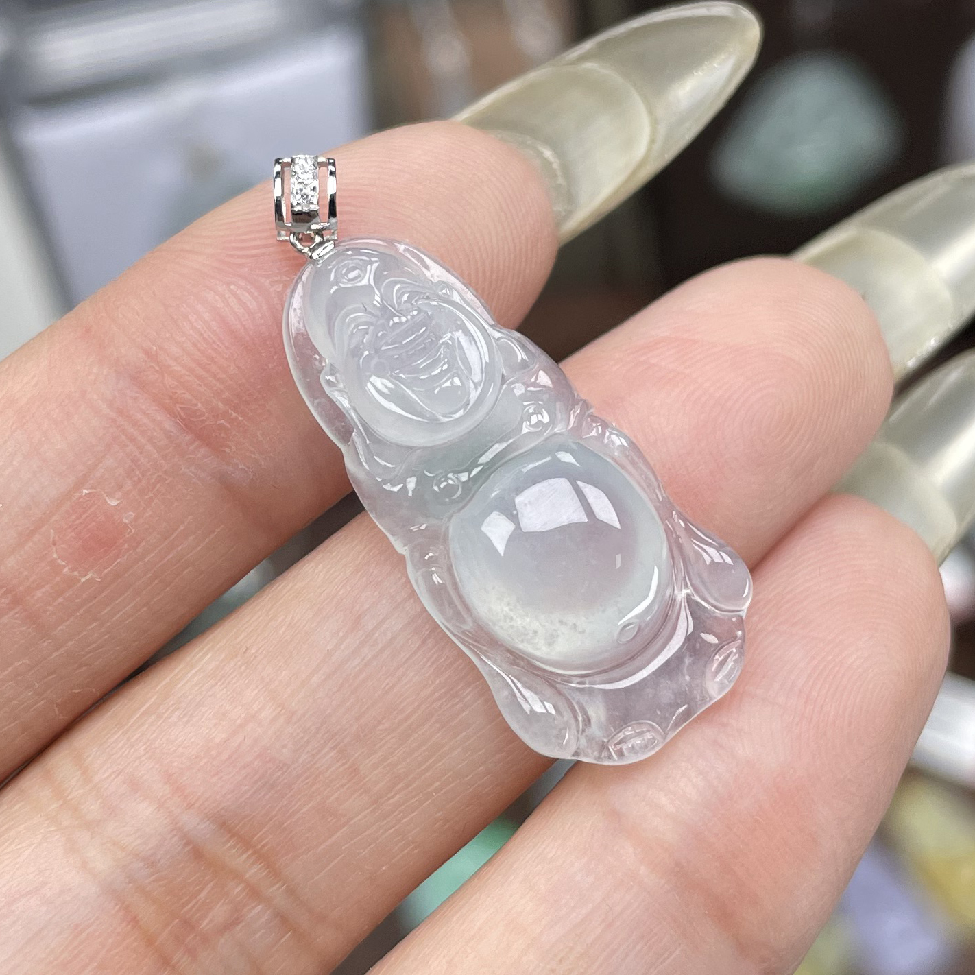 于于珠宝-天然A货缅甸翡翠冰种站佛玉石吊坠28.2×13.4×6.0mm