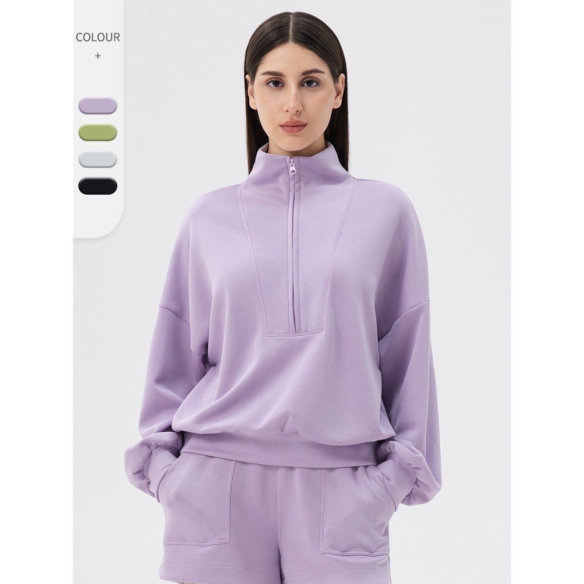 24301秋冬瑜伽服运动卫衣女莫代尔空气层宽松立领健身休闲上衣