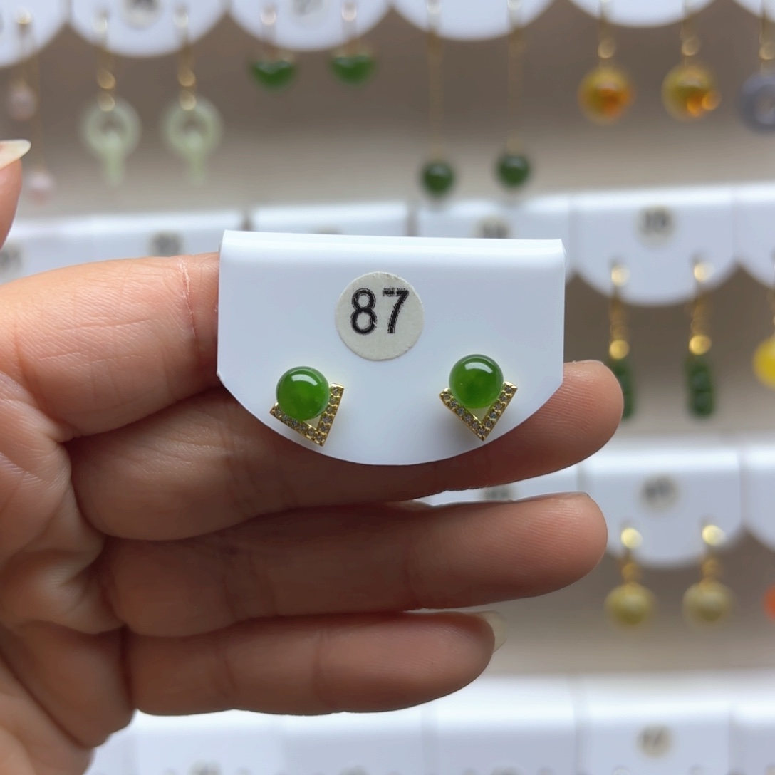 和田玉耳饰银S925镶嵌