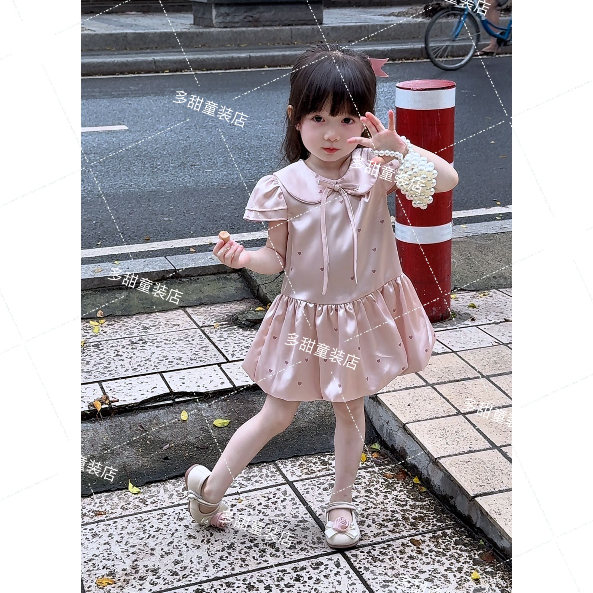 女童爱心飞飞袖连衣裙夏季2025新款儿童宝宝缎面高端花苞公主裙子