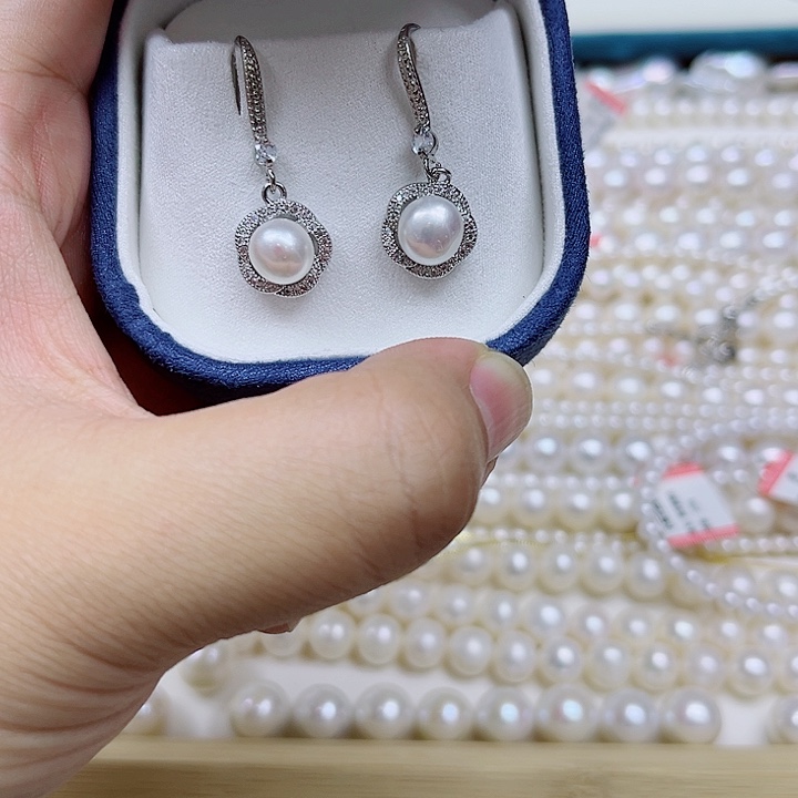 淡水珍珠银S925镶嵌手绳耳钩
