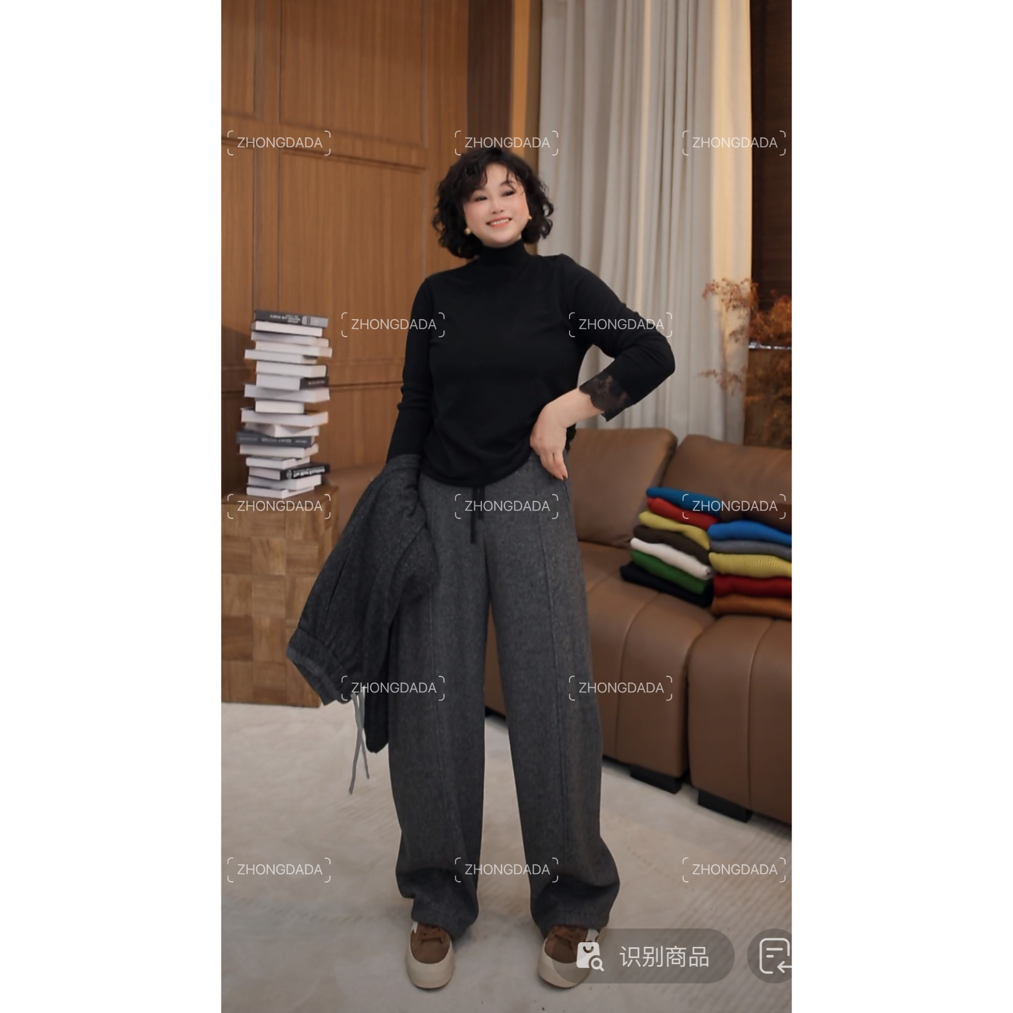 ZHONG大大【】冬季新款高腰加厚显瘦百搭窄版直筒休闲裤女50767