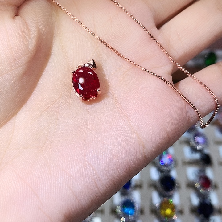 颈饰红宝石银S925镶嵌酒红玫瑰金810