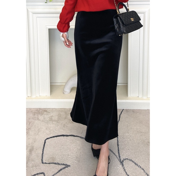 “浪漫裙摆”丝绒加绒加厚鱼尾A字高腰百搭气质显瘦半裙