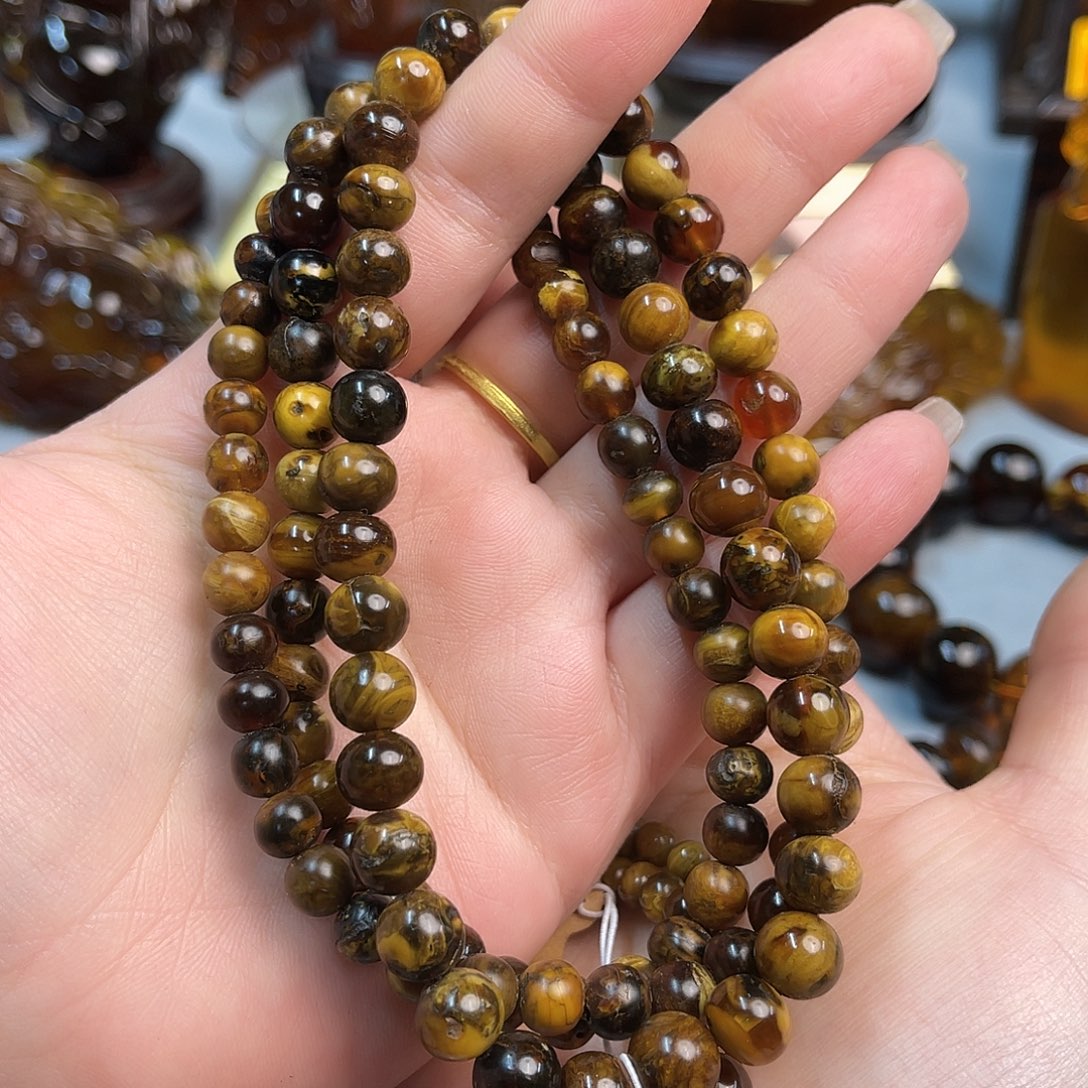 琥珀手链未镶嵌缅甸琥珀108根珀7-9m