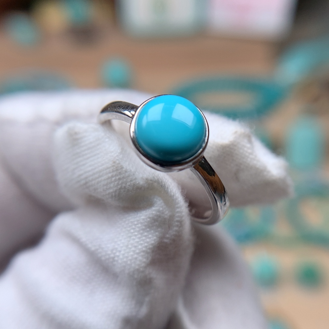 绿松石玉化全品女戒银S925镶嵌魚