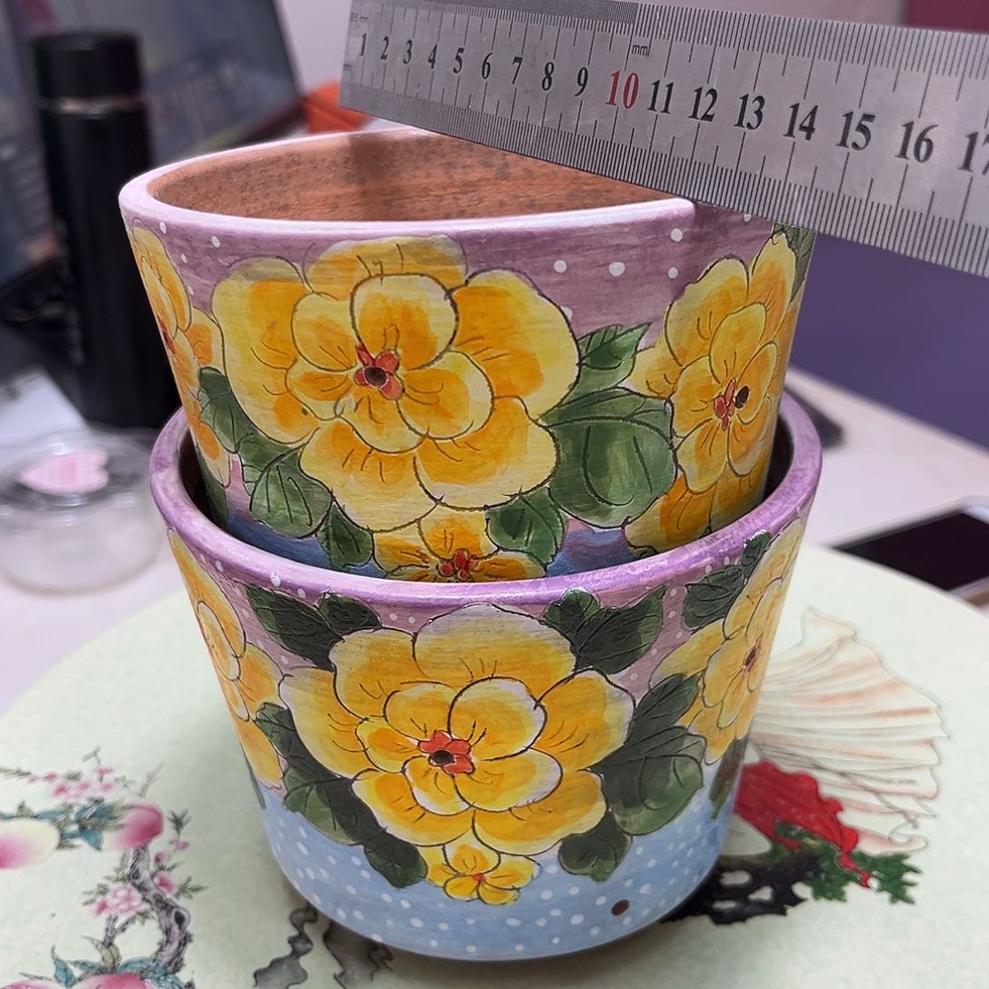 红陶景德镇纯手工手绘红桃泥脱落花盆