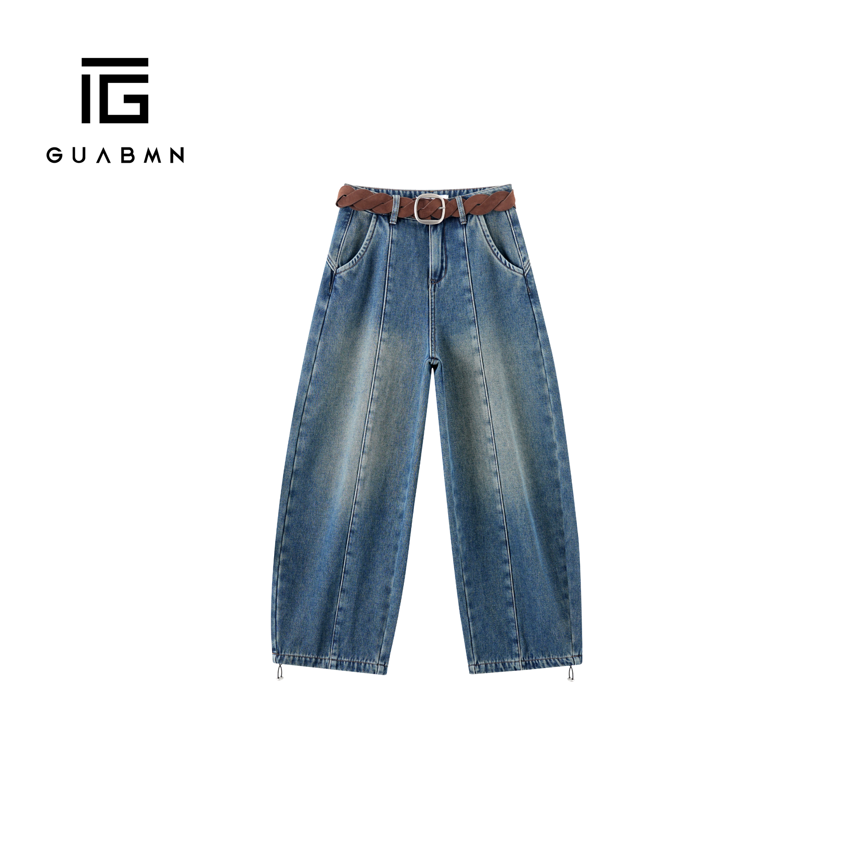 GUABMN2025冬季新品厚款高级阔腿显瘦弯刀可调节束脚牛仔裤170
