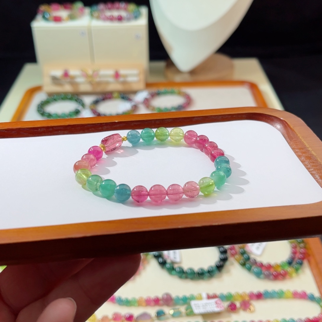 碧玺手串18K金镶嵌最***u手串