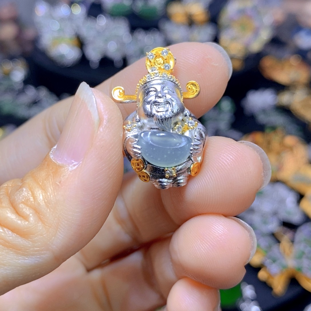 翡翠耳钉银S925镶嵌天然翡翠