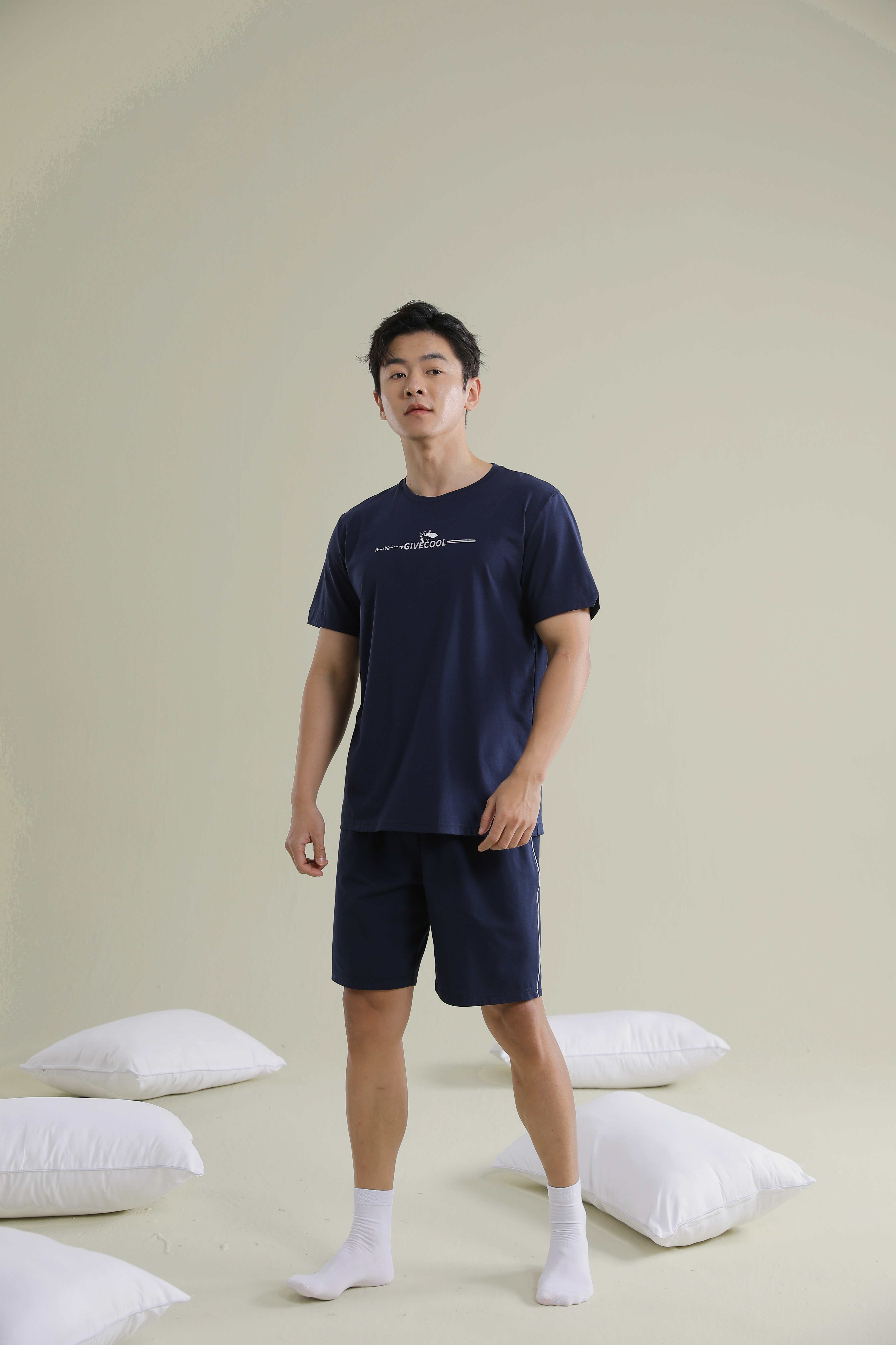 丽人湾短袖休闲家居服套装舒适男薄款夏季宽松睡衣