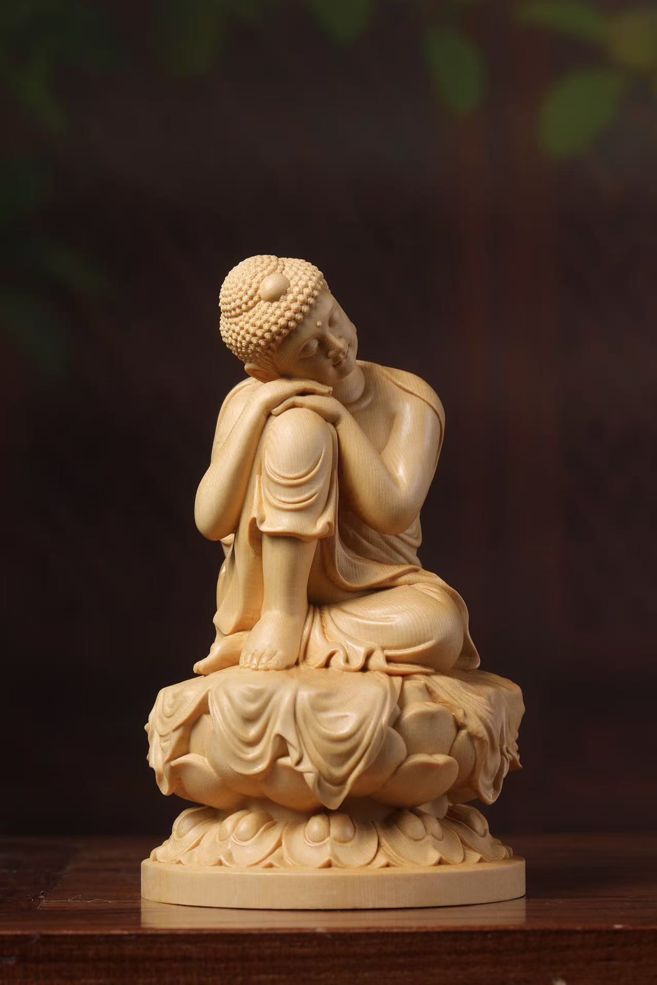 桧木精雕静思如来释迦牟尼佛摆件家用佛龛供奉神像装饰品工艺品
