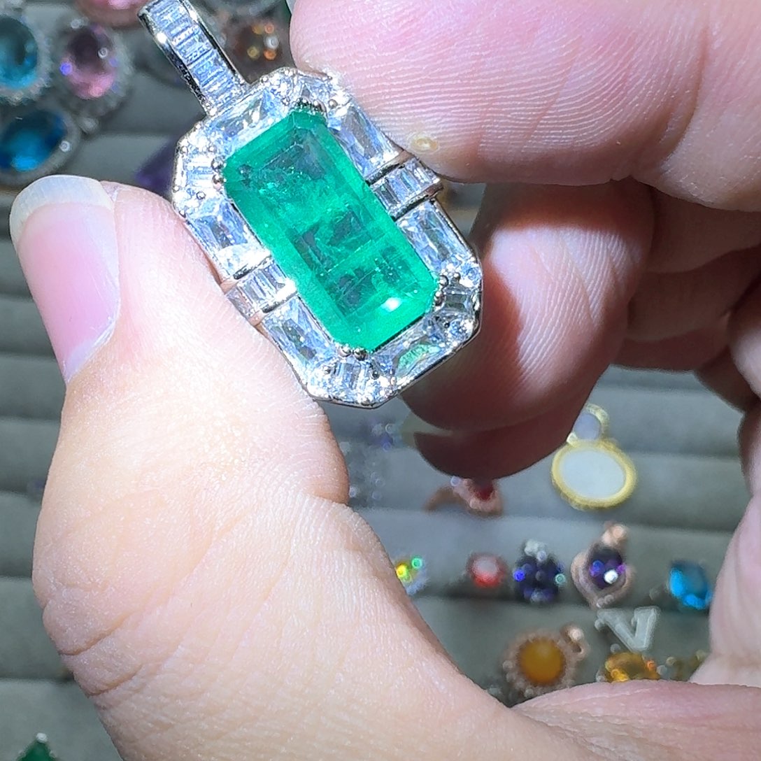 绿水晶戒指银S925镶嵌