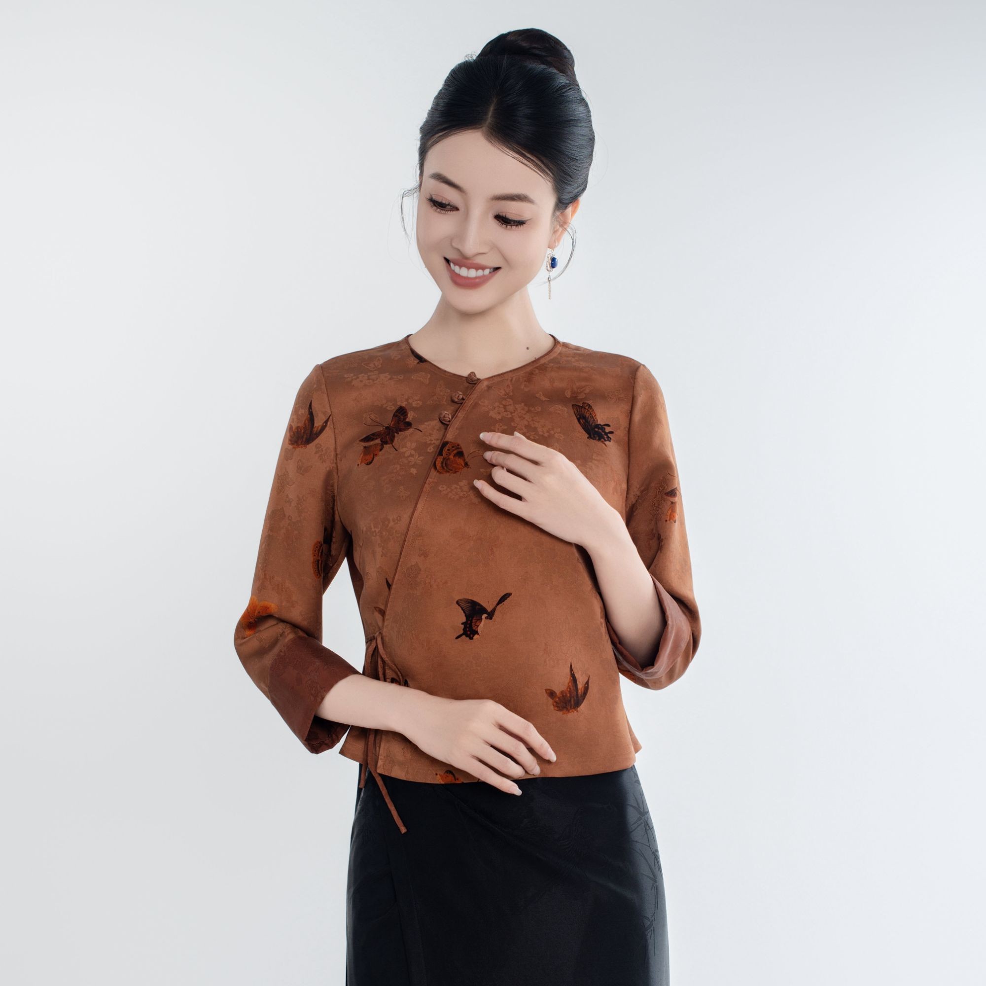 云秀玉美人玉家人《勐蝶》新中式中国风国朝气质女装上衣轻奢提花