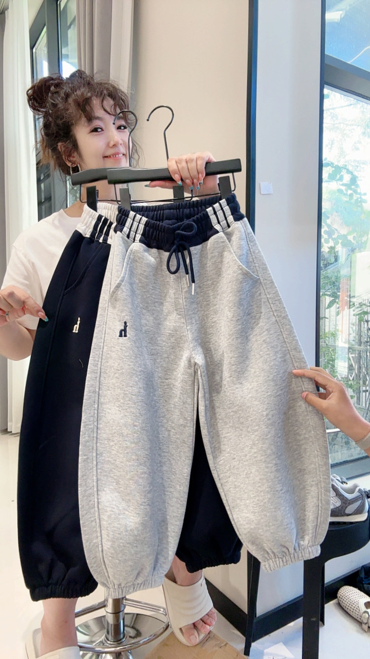 【宽松有型】加绒25秋冬男女童宽松运动弯刀裤LenKid—腰拉条