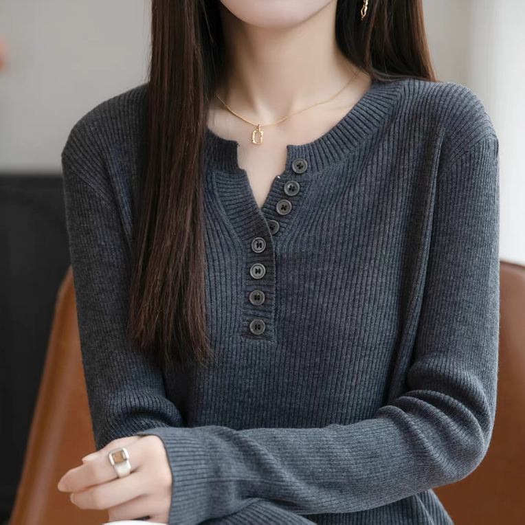 邹先森1502-29 半开领打底针织衫秋冬内搭剪刀领毛衣高级感修身