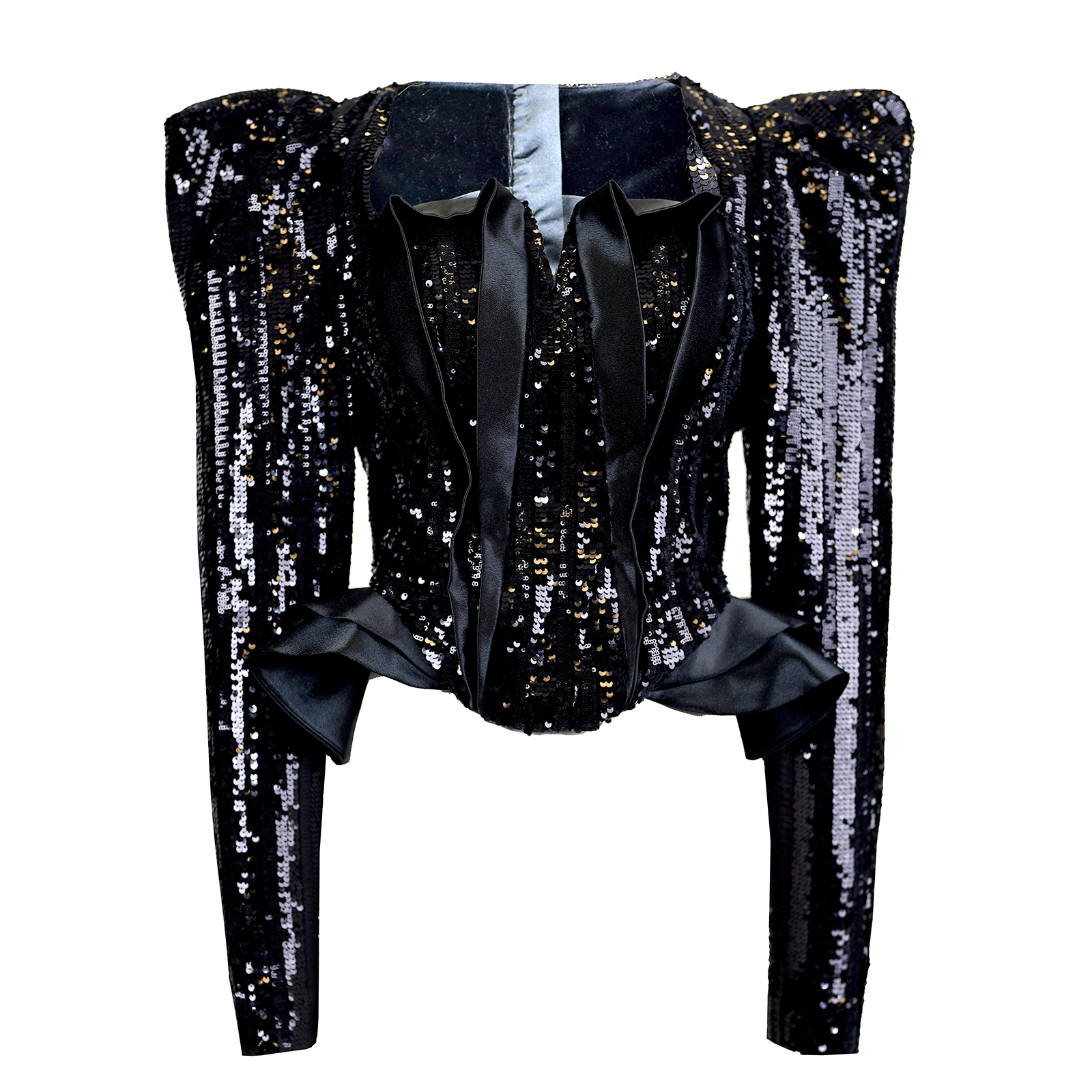 SUNGDOGIN2025A/W秋冬新品黑色“流光羽叠”黑色亮片V领礼服上衣