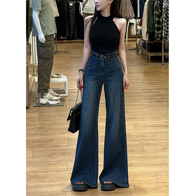 复古蓝高腰不贴腿喇叭牛仔裤女2025秋季新款遮肉显瘦百搭阔腿裤子