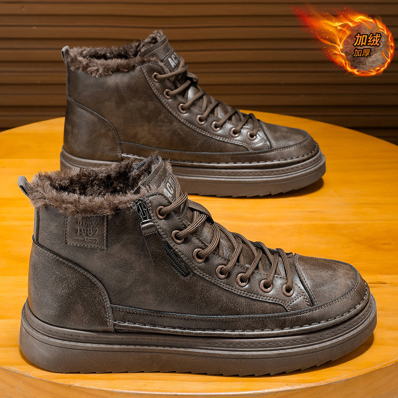 冬季加绒马丁靴男鞋新款防水防滑厨师鞋潮流百搭加厚保暖短靴棉鞋