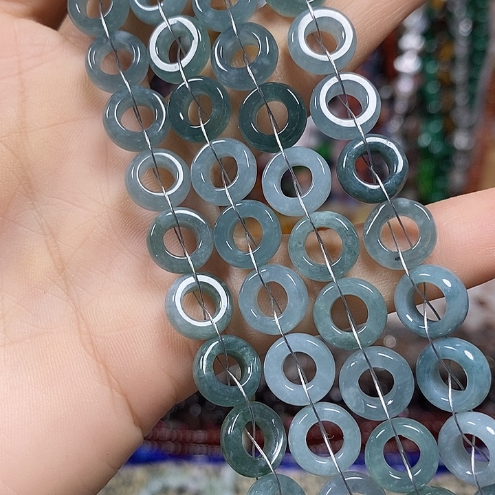 玛瑙/玉髓未镶嵌珠宝半成品天然蓝水翡翡卡10mm一条