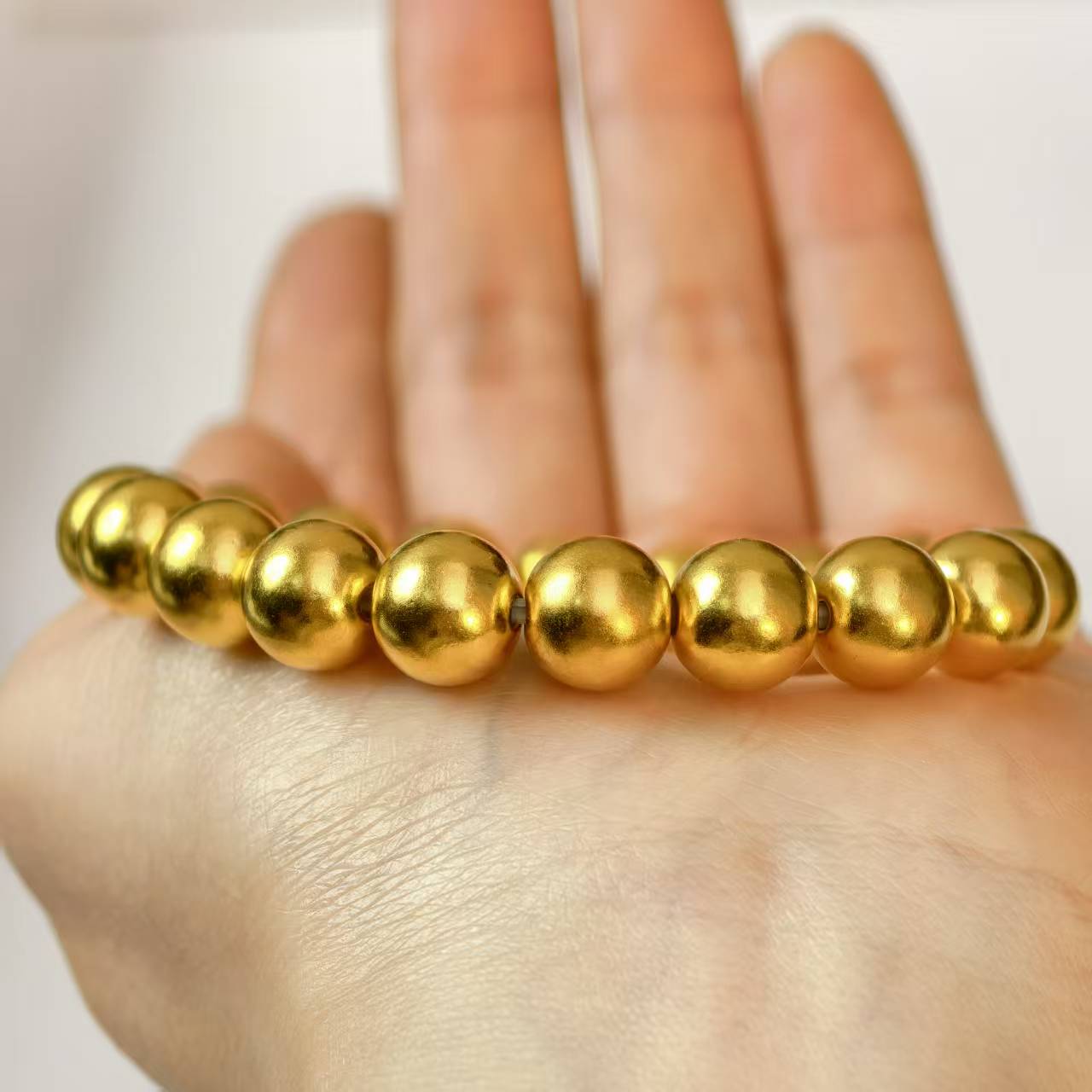 足银手链 金珠卡10mm手链圆球手串古法转运珠送男友女朋友