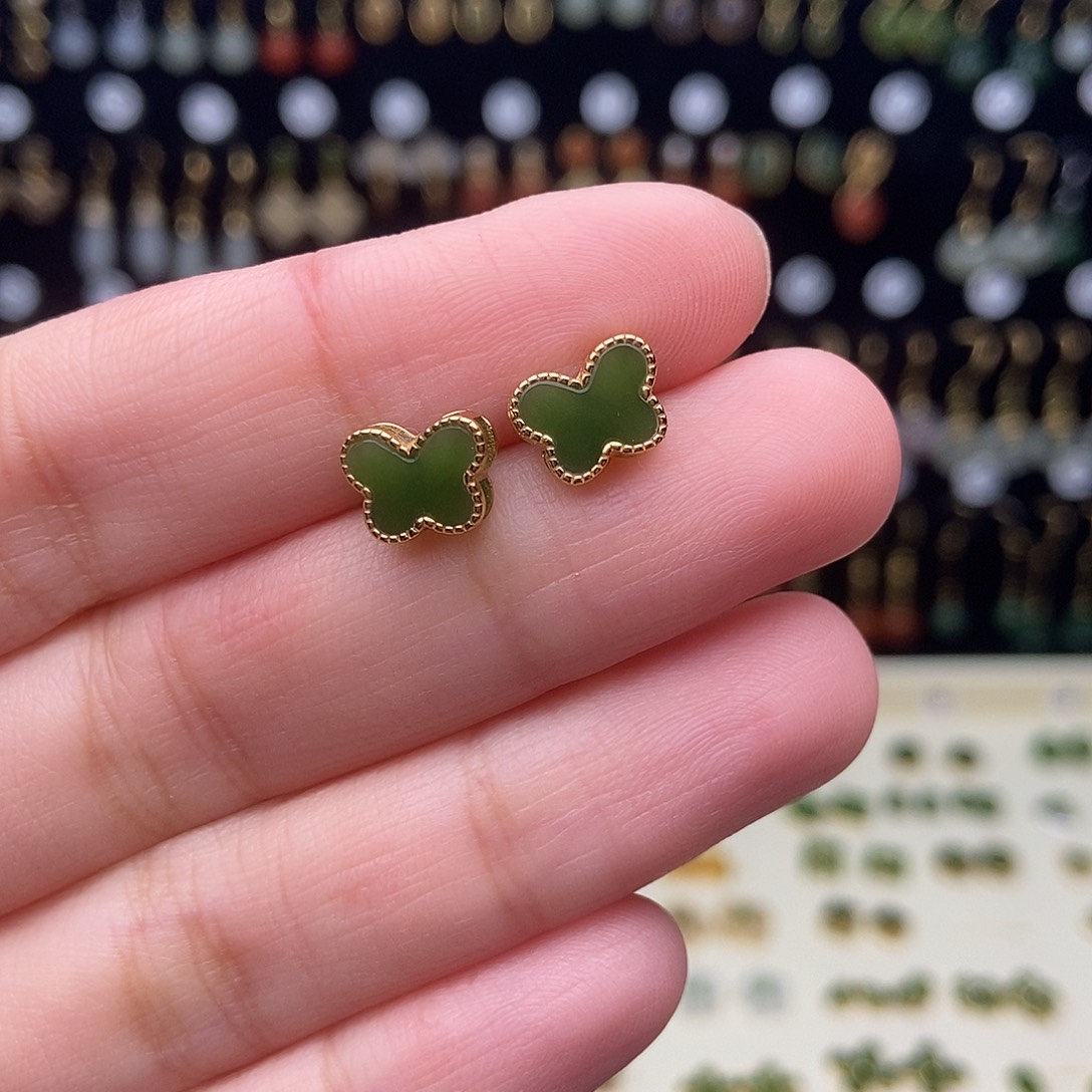 和田玉银S925镀金镶嵌耳饰