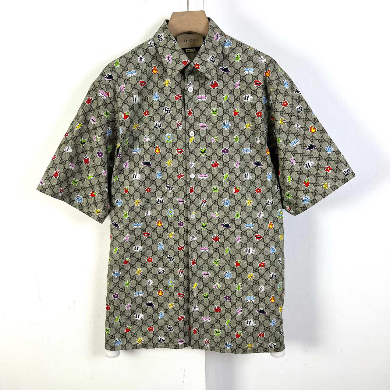 全新未使用 GUCCI/古驰 46码/老花满印贴纸印花衬衫短袖/10274