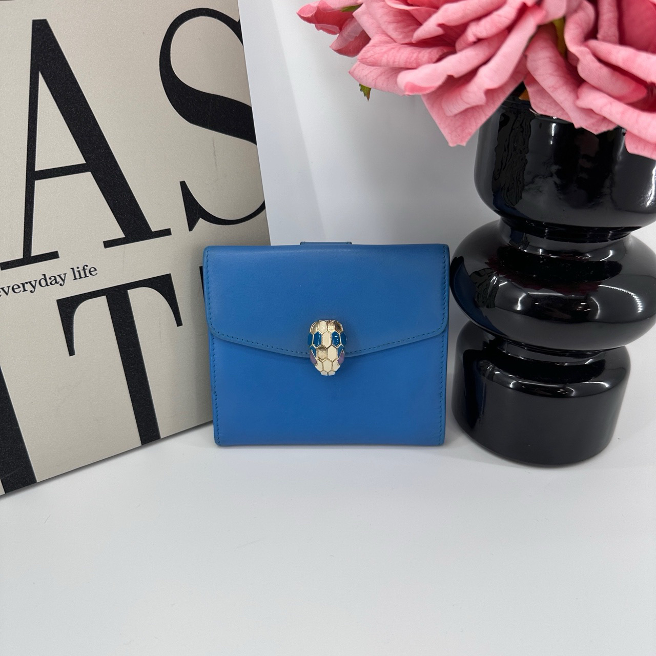 95新 BVLGARI/宝格丽 8424/蛇头蓝色短款钱包