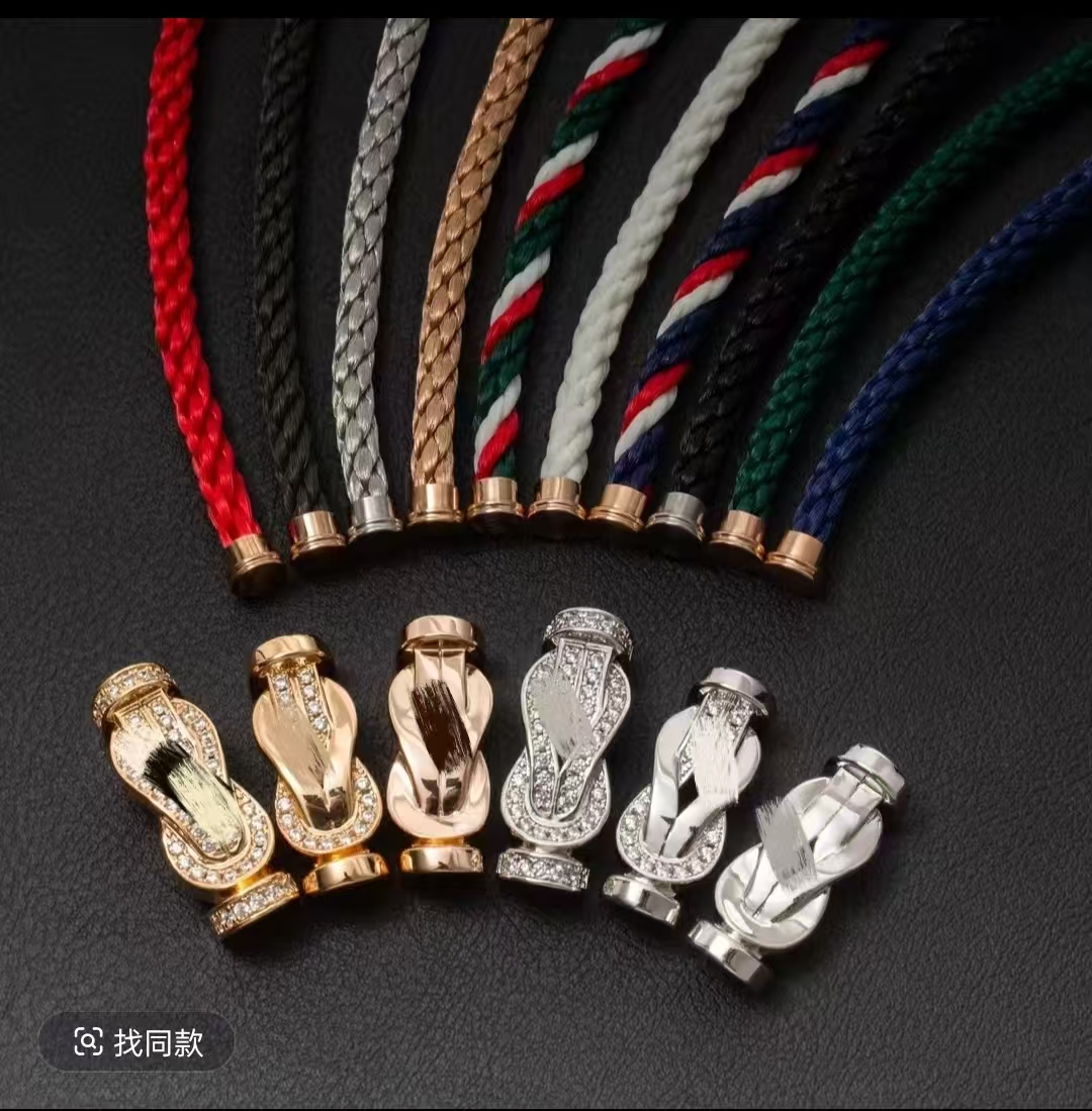 合金木质手链 莫桑石手链马蹄扣百搭编织手链