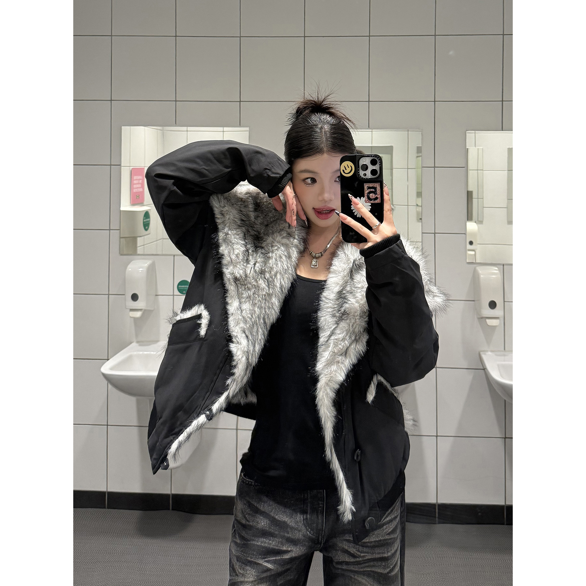 【清仓+G106-BM302】KOIISLE 毛领皮扣保暖棉服外套女秋冬夹克