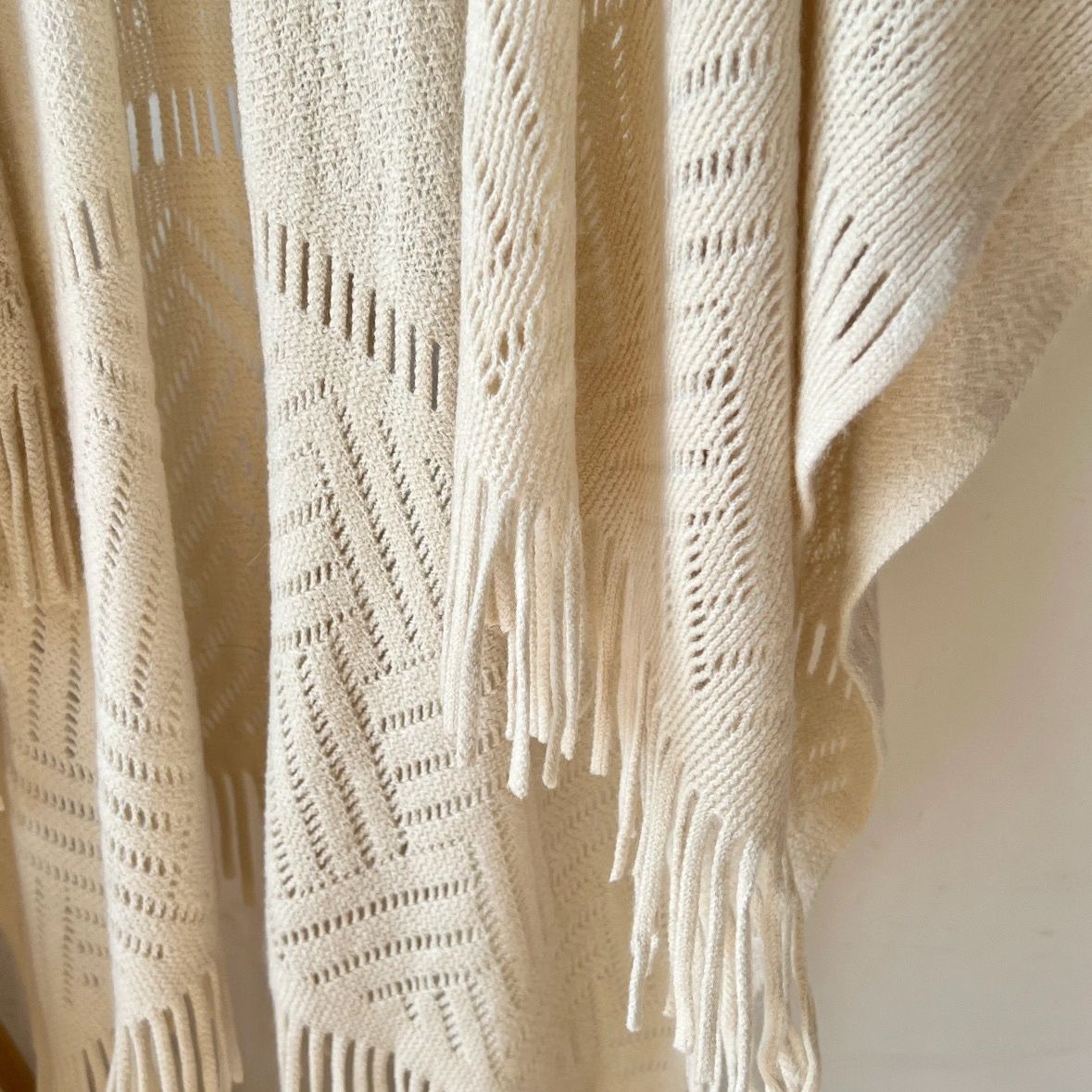 清新文艺新款百搭镂空流苏百搭米白色针织披肩斗篷旗袍外套开衫