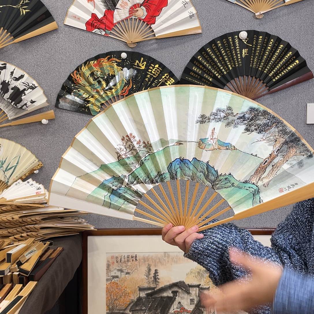 书法10寸玉竹-纯手绘-文玩扇骨（默认粘好）