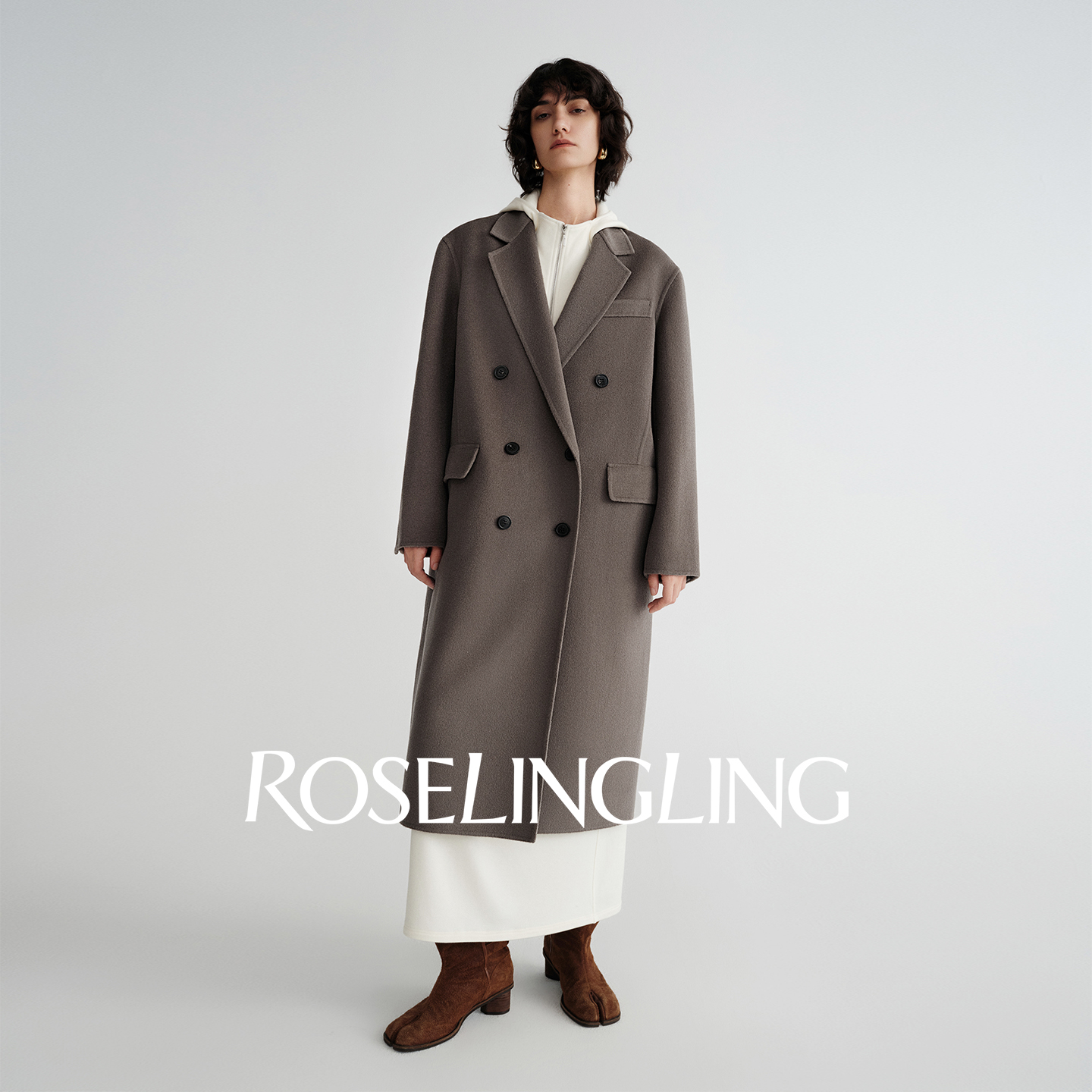ROSELINGLING衣橱常青奢感绵羊毛/桑蚕丝/骆驼绒双面呢小翻领大衣