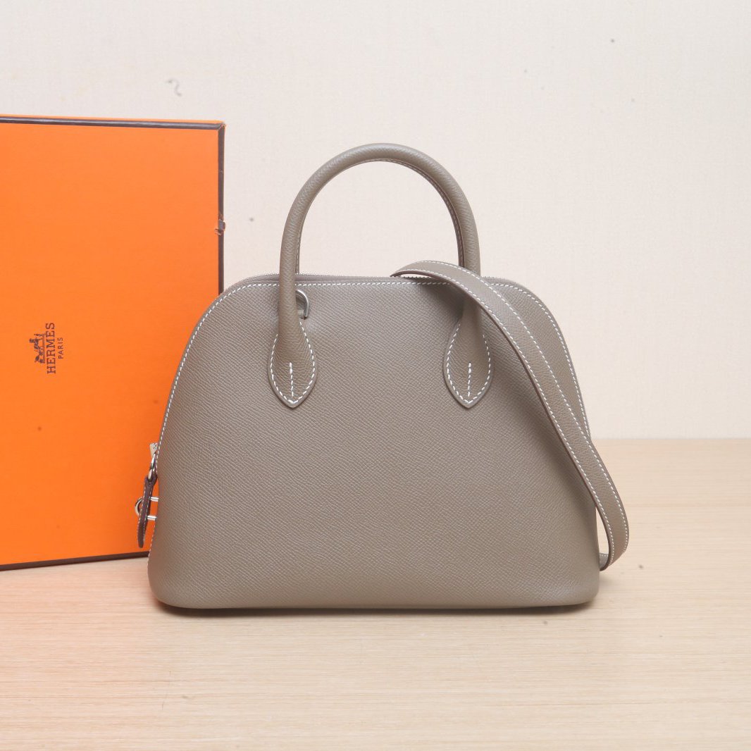 99新 Hermes/爱马仕 小花姑姑843222保龄球包 25 18大象灰 W刻