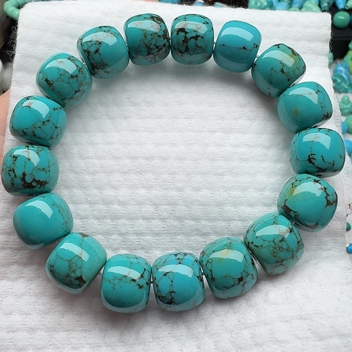 尺寸：14/12➕绿网花纹老型珠单圈手串