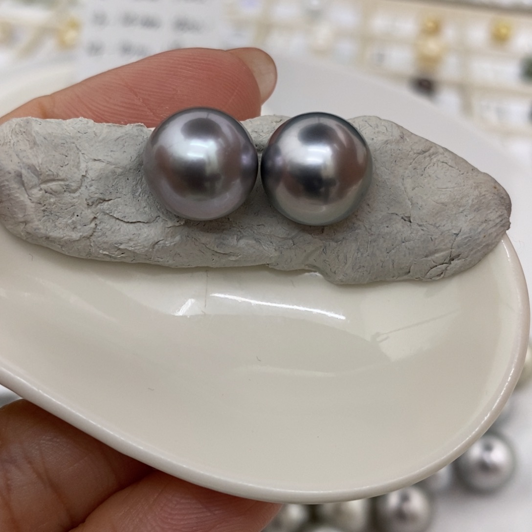 海水珍珠裸珠未镶嵌大溪地铂金灰12-13