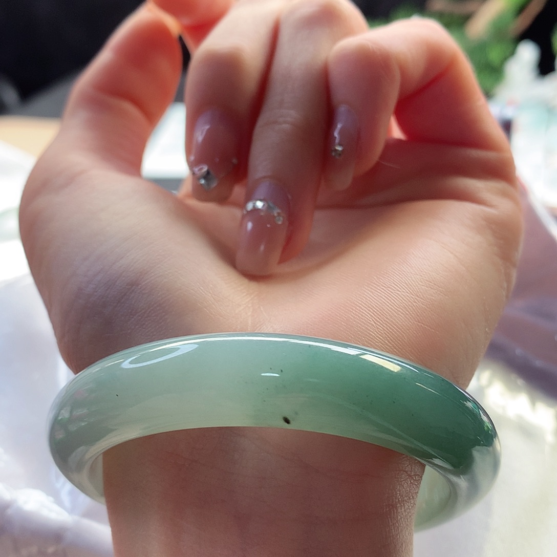 翡翠手镯未镶嵌天然翡翠55-56半山水捡漏款