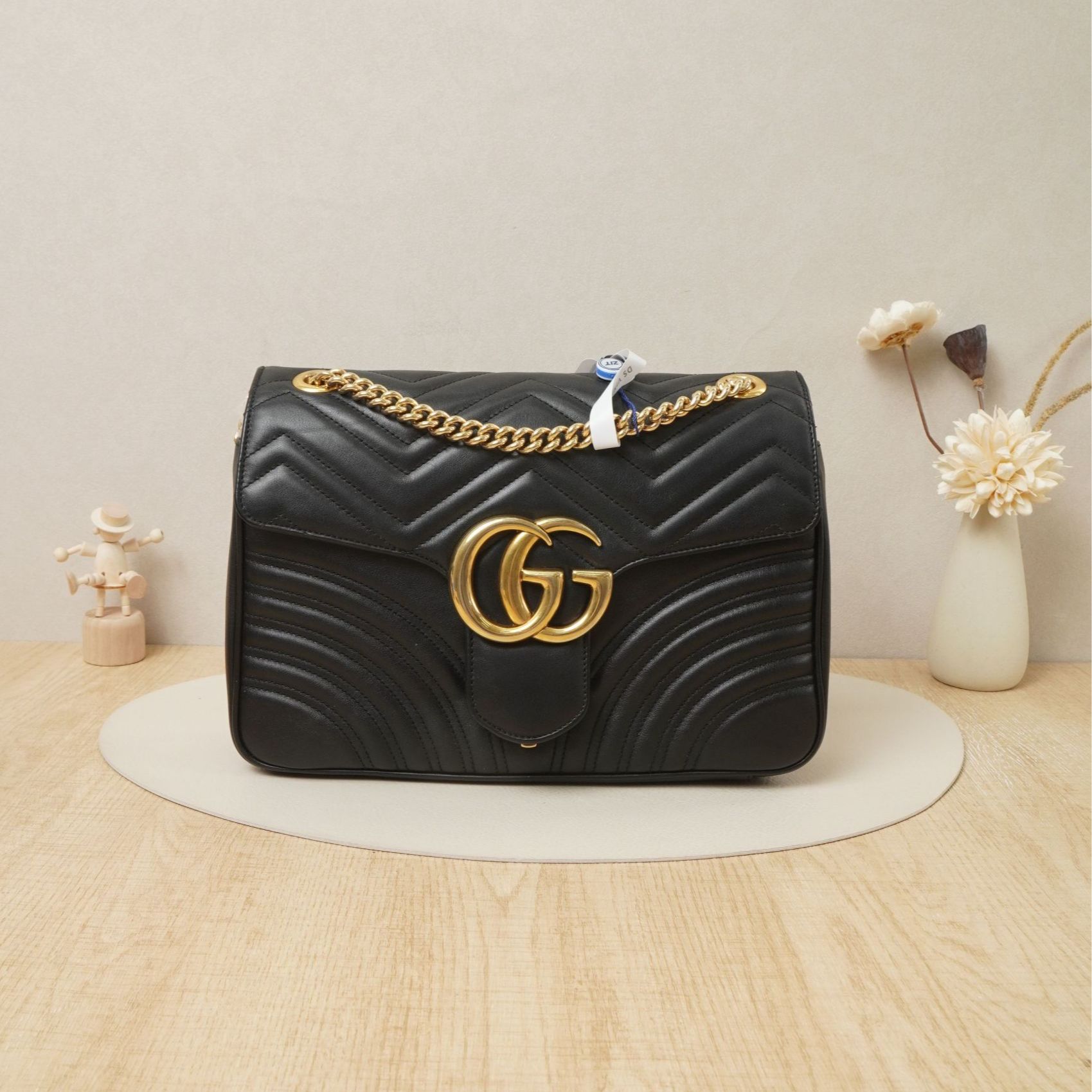 95新 GUCCI/古驰  古驰马蒙31黑金牛皮/DS037412