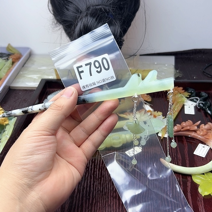 蛇纹石玉发饰合金点****6