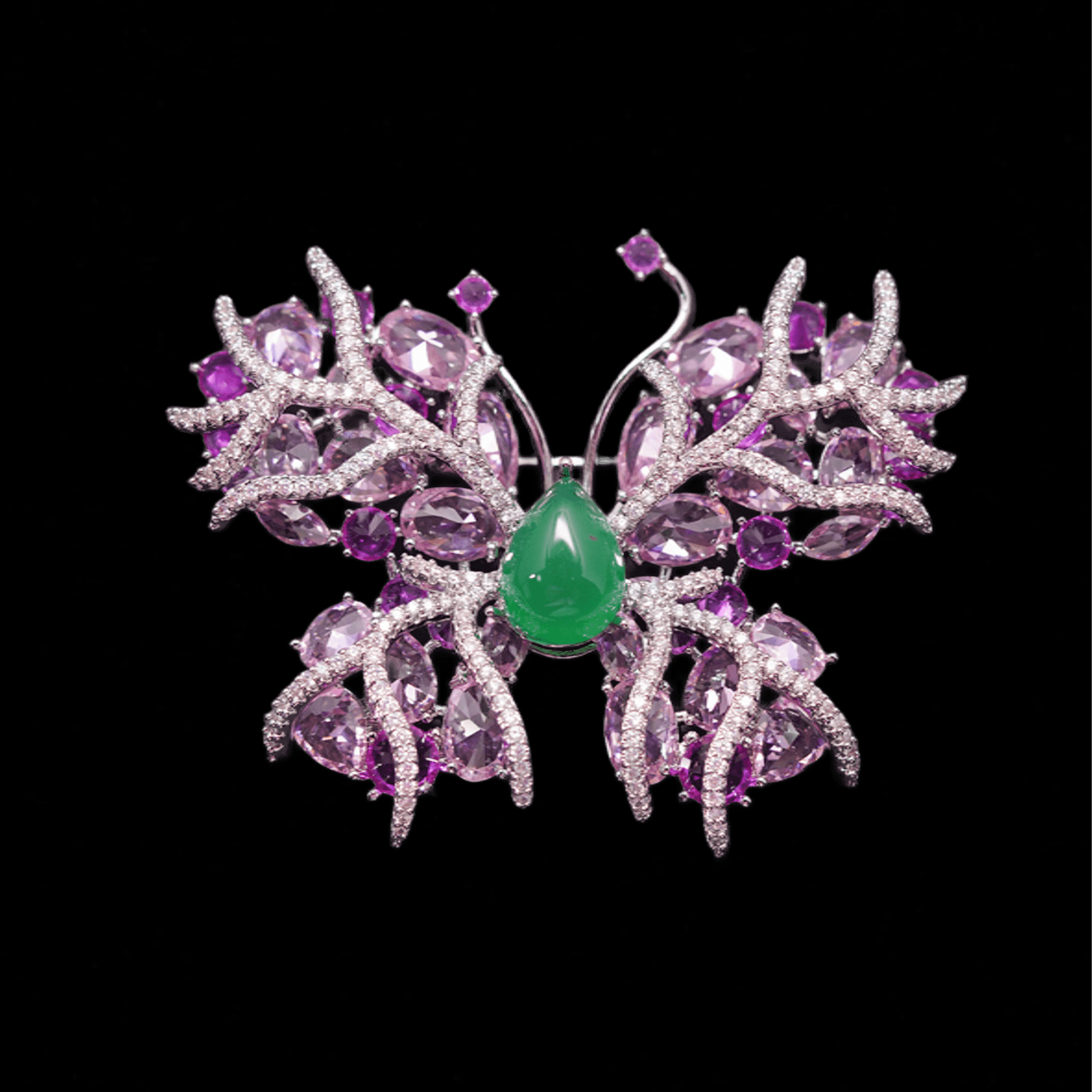 铜合金合成锆石胸针 时尚气质百搭精镶粉色蝴蝶胸针5335