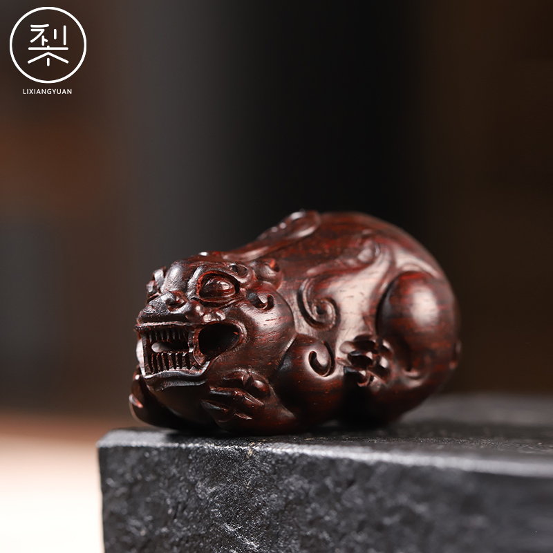 梨香院印度小叶紫檀貔貅小手把件檀香紫檀钥匙扣招财挂件吊坠红木