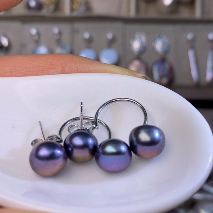 淡水珍珠耳坠银S925镶嵌