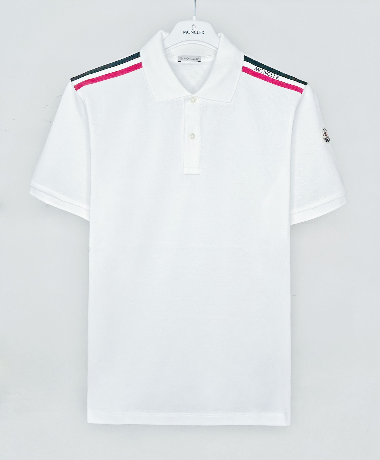 未使用 MONCLER Moncler24 MJ手臂彩条男Polo白色短袖8A00020